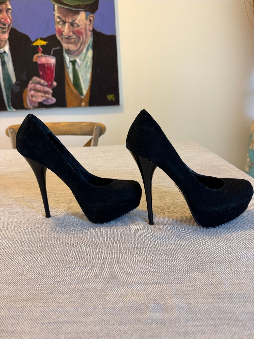 Bakers Black Suede Platform Stiletto Pumps
